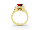 Yellow gold Double Halo Cushion Cut Diamond Split Shank Pave Set Ring_3