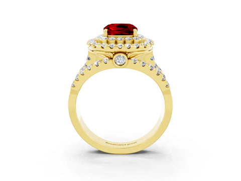 Yellow gold Double Halo Cushion Cut Diamond Split Shank Pave Set Ring_3