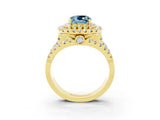 Yellow gold Double Halo Cushion Cut Diamond Split Shank Pave Set Ring_3