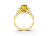 Yellow gold Double Halo Cushion Cut Diamond Split Shank Pave Set Ring_3