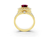 Yellow gold Double Halo Cushion Cut Diamond Split Shank Pave Set Ring_3