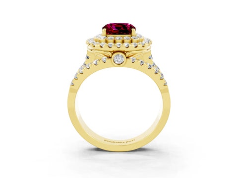 Yellow gold Double Halo Cushion Cut Diamond Split Shank Pave Set Ring_3