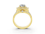 Yellow gold Double Halo Cushion Cut Diamond Split Shank Pave Set Ring_3