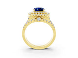 Yellow gold Double Halo Cushion Cut Diamond Split Shank Pave Set Ring_3