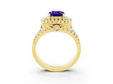 Yellow gold Double Halo Cushion Cut Diamond Split Shank Pave Set Ring_3