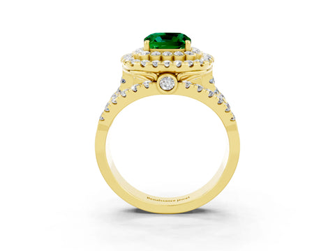 Yellow gold Double Halo Cushion Cut Diamond Split Shank Pave Set Ring_3