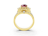 Yellow gold Double Halo Cushion Cut Diamond Split Shank Pave Set Ring_3