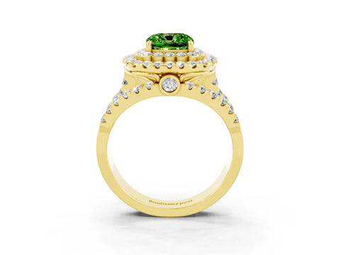 Yellow gold Double Halo Cushion Cut Diamond Split Shank Pave Set Ring_3