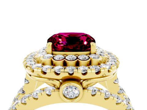 Yellow gold Double Halo Cushion Cut Diamond Split Shank Pave Set Ring_4
