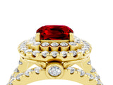 Yellow gold Double Halo Cushion Cut Diamond Split Shank Pave Set Ring_4