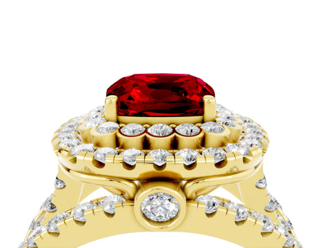 Yellow gold Double Halo Cushion Cut Diamond Split Shank Pave Set Ring_4