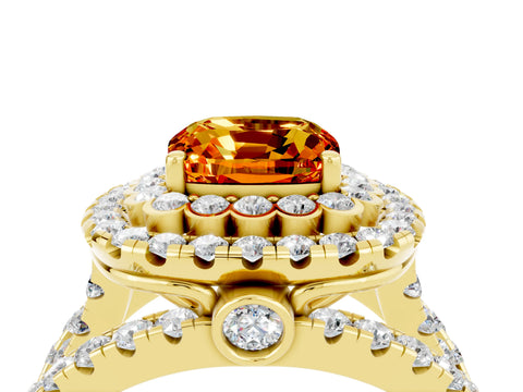 Yellow gold Double Halo Cushion Cut Diamond Split Shank Pave Set Ring_4