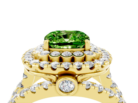 Yellow gold Double Halo Cushion Cut Diamond Split Shank Pave Set Ring_4
