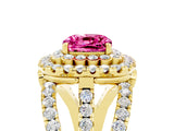 Yellow gold Double Halo Cushion Cut Diamond Split Shank Pave Set Ring_5