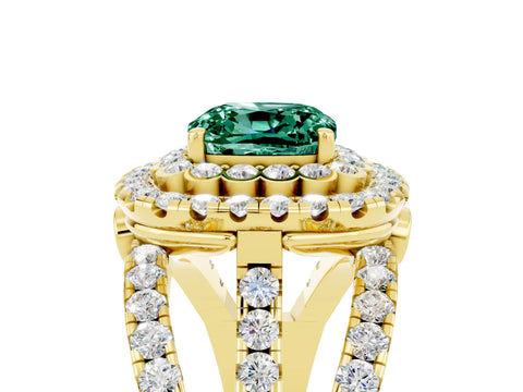 Yellow gold Double Halo Cushion Cut Diamond Split Shank Pave Set Ring_5