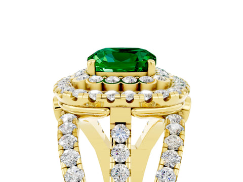 Yellow gold Double Halo Cushion Cut Diamond Split Shank Pave Set Ring_5