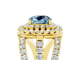 Yellow gold Double Halo Cushion Cut Diamond Split Shank Pave Set Ring_5