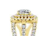 Yellow gold Double Halo Cushion Cut Diamond Split Shank Pave Set Ring_5