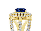 Yellow gold Double Halo Cushion Cut Diamond Split Shank Pave Set Ring_5