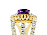 Yellow gold Double Halo Cushion Cut Diamond Split Shank Pave Set Ring_5