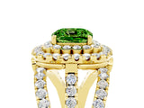 Yellow gold Double Halo Cushion Cut Diamond Split Shank Pave Set Ring_5