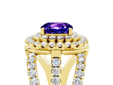 Yellow gold Double Halo Cushion Cut Diamond Split Shank Pave Set Ring_5