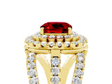 Yellow gold Double Halo Cushion Cut Diamond Split Shank Pave Set Ring_5