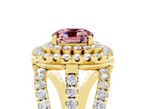 Yellow gold Double Halo Cushion Cut Diamond Split Shank Pave Set Ring_5