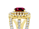 Yellow gold Double Halo Cushion Cut Diamond Split Shank Pave Set Ring_5