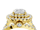 Yellow gold Double Halo Cushion Cut Diamond Split Shank Pave Set Ring_7