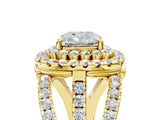 Yellow gold Double Halo Cushion Cut Diamond Split Shank Pave Set Ring_8