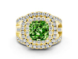 Yellow gold Double Halo Cushion Cut Diamond Split Shank Pave Set Ring