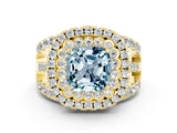 Yellow gold Double Halo Cushion Cut Diamond Split Shank Pave Set Ring