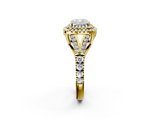 Yellow gold Double Halo Cushion Cut Diamond Split Shank Ring with Four Prong Setting_36