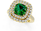 Yellow gold Double Halo Cushion Cut Emerald Pavé Band with Four-Prong Setting_1