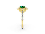 Yellow gold Double Halo Cushion Cut Emerald Pavé Band with Four-Prong Setting_2