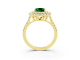 Yellow gold Double Halo Cushion Cut Emerald Pavé Band with Four-Prong Setting_3