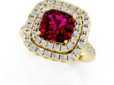Yellow gold Double Halo Cushion Cut Garnet Pavé Band with Four-Prong Setting_1
