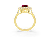 Yellow gold Double Halo Cushion Cut Garnet Pavé Band with Four-Prong Setting_3