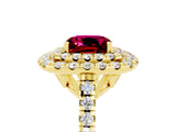 Yellow gold Double Halo Cushion Cut Garnet Pavé Band with Four-Prong Setting_5