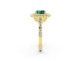 Yellow gold Double Halo Cushion Cut Green Sapphire Pavé Band with Four-Prong Setting_2