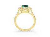 Yellow gold Double Halo Cushion Cut Green Sapphire Pavé Band with Four-Prong Setting_3