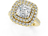 Yellow gold Double Halo Cushion Cut Moissanite Pavé Band with Four-Prong Setting_1