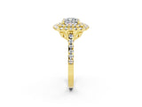 Yellow gold Double Halo Cushion Cut Moissanite Pavé Band with Four-Prong Setting_2