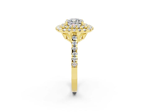 Yellow gold Double Halo Cushion Cut Moissanite Pavé Band with Four-Prong Setting_2
