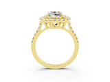 Yellow gold Double Halo Cushion Cut Moissanite Pavé Band with Four-Prong Setting_3