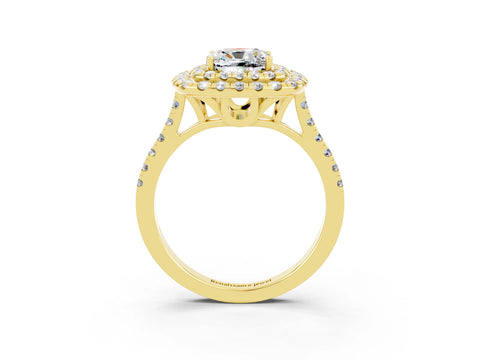 Yellow gold Double Halo Cushion Cut Moissanite Pavé Band with Four-Prong Setting_3