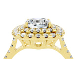 Yellow gold Double Halo Cushion Cut Moissanite Pavé Band with Four-Prong Setting_4