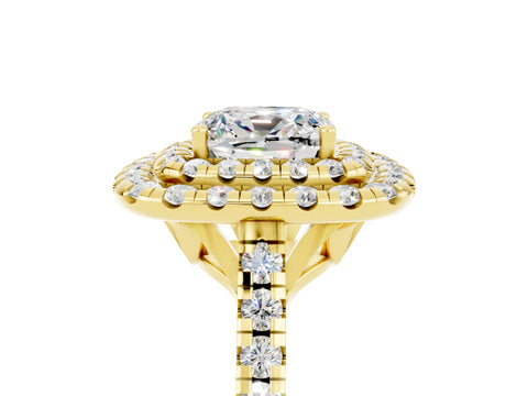 Yellow gold Double Halo Cushion Cut Moissanite Pavé Band with Four-Prong Setting_5