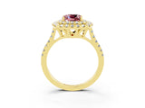 Yellow gold Double Halo Cushion Cut Morganite Pavé Band with Four-Prong Setting_3